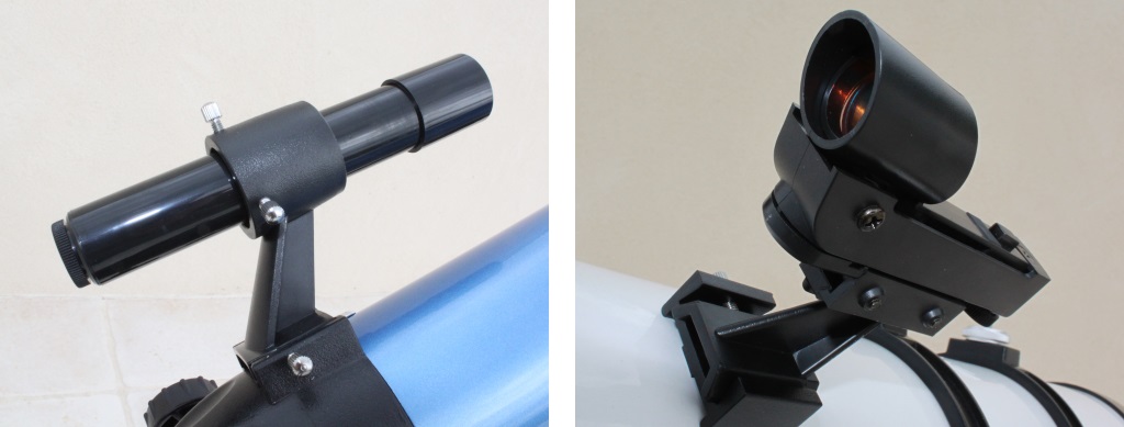 Photo illustrating the difference between a finderscope and a red dot finder.