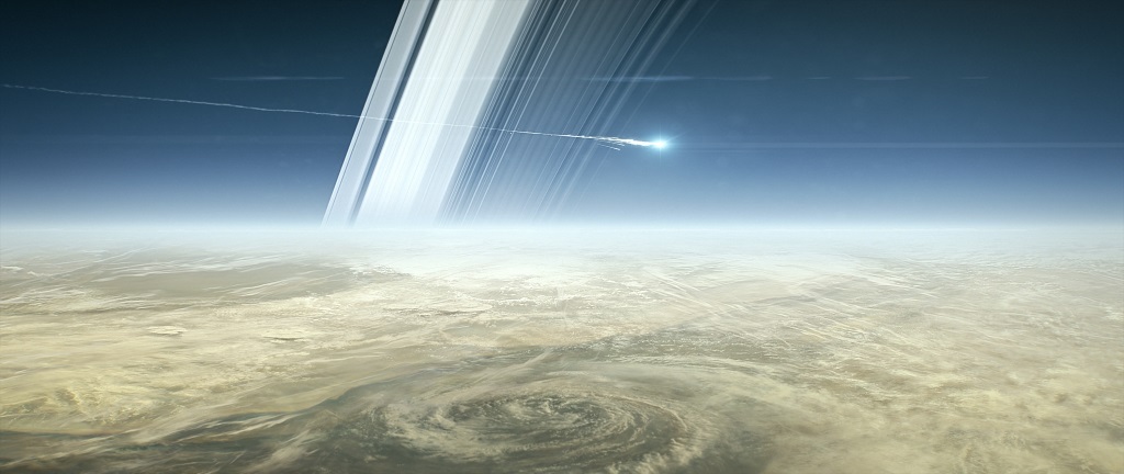 Vue d'artiste de la sonde Cassini s'écrasant à la surface de Saturne