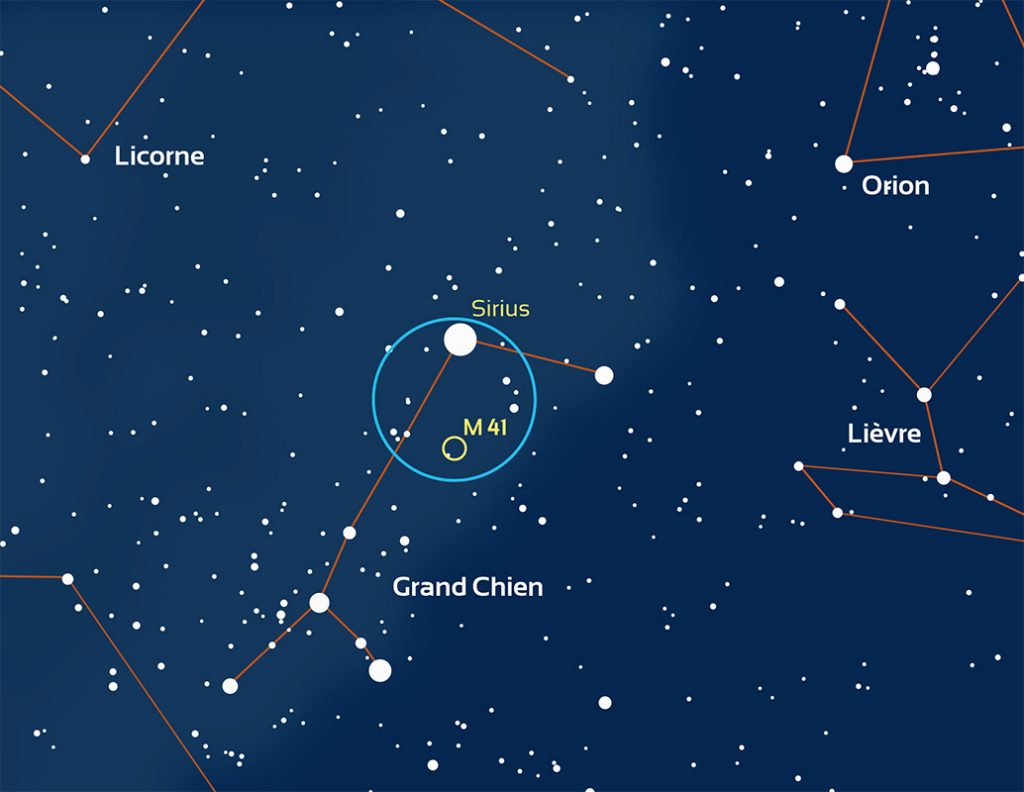 carte de l'emplacement de la constellation du Grand Chien