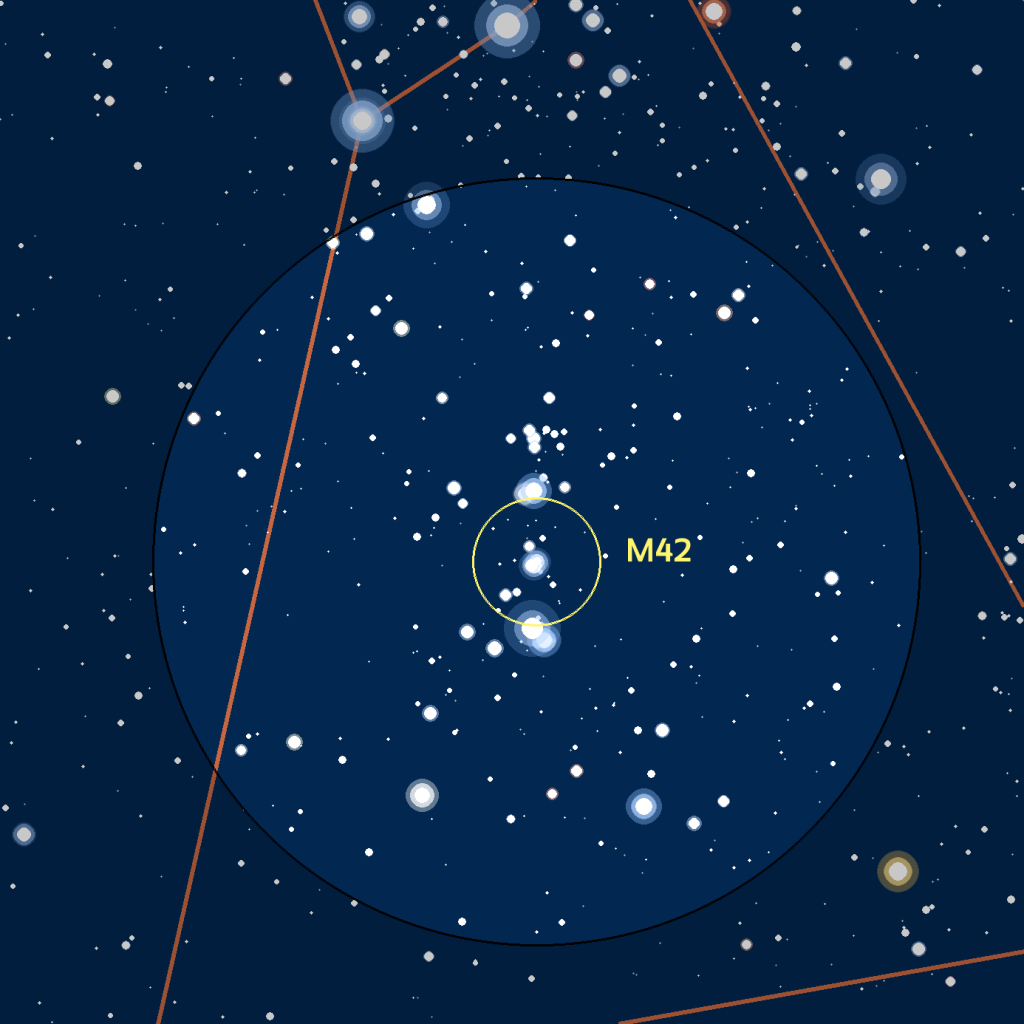 Carte du champ de M42 observé avec des jumelles ou un easyScope.