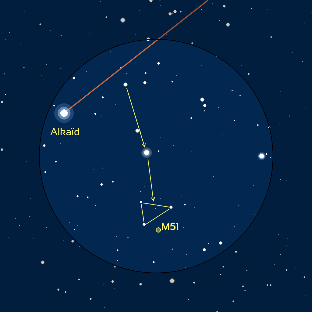 Carte du champ de M51 observé avec des jumelles ou un easyScope.