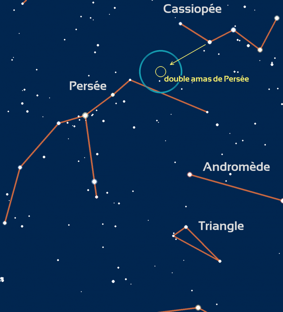 carte du ciel du double amas de Persée