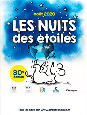 Affiche des Nuits des étoiles 2020. 30 ème édition, les 7,8,9 août.