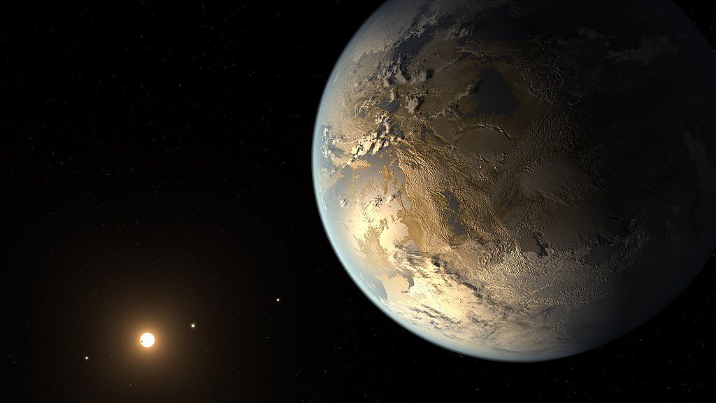 L'exoplanète Kepler-186 f en couleurs jaune doré située dans la zone d'habitabilité de son étoile.