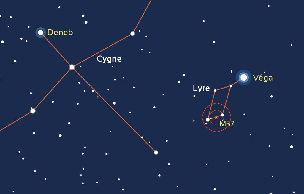 Carte de repérage de la constellation de la Lyre et de M57.