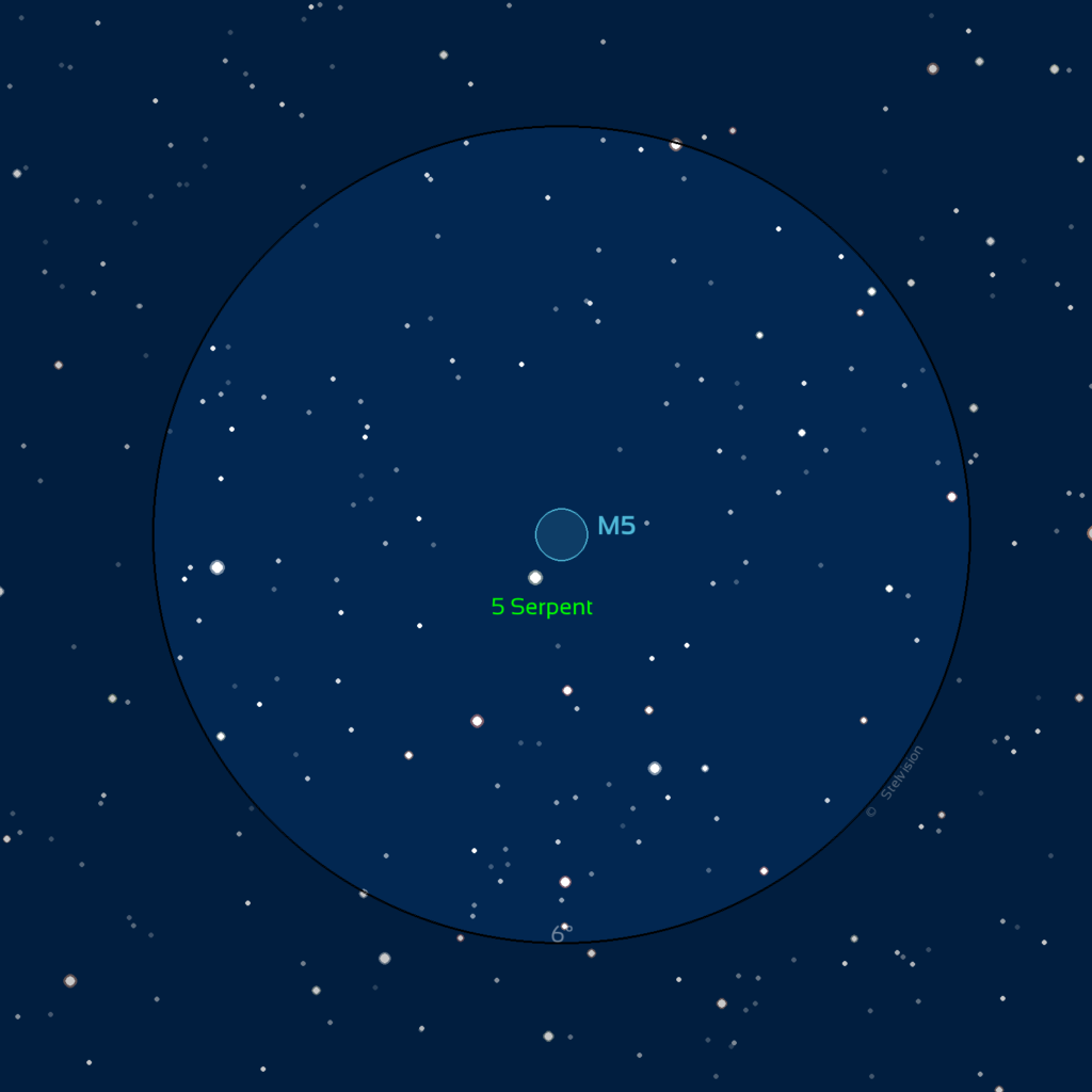 Carte du champ de M5 observé avec des jumelles ou un easyScope. 