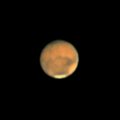 Photo taken when Mars was in opposition in 2020. We can see the surface details and, in particular, the polar cap in the south.