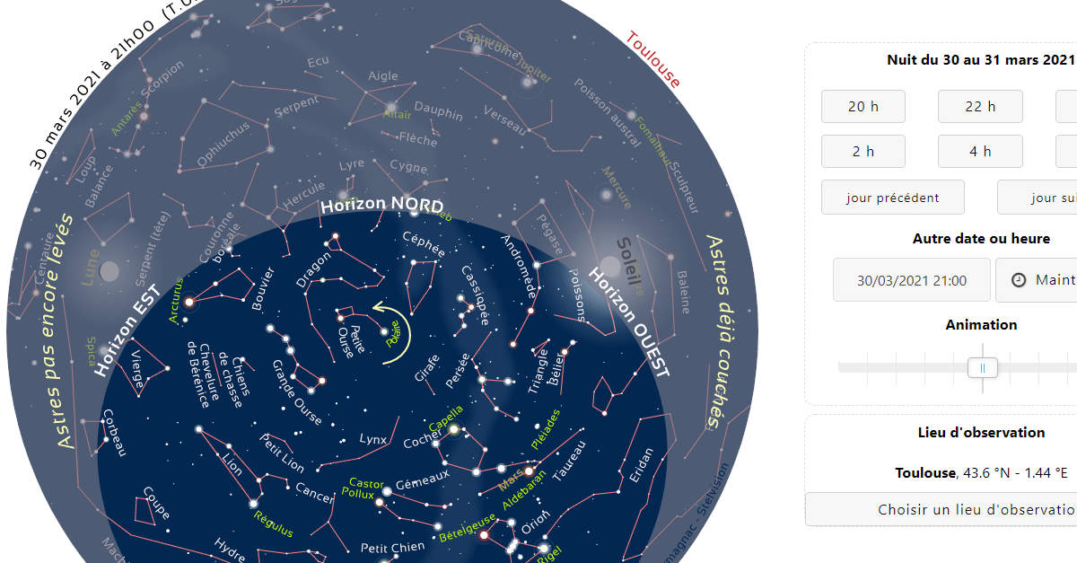 Carte du ciel étoilé en temps réel