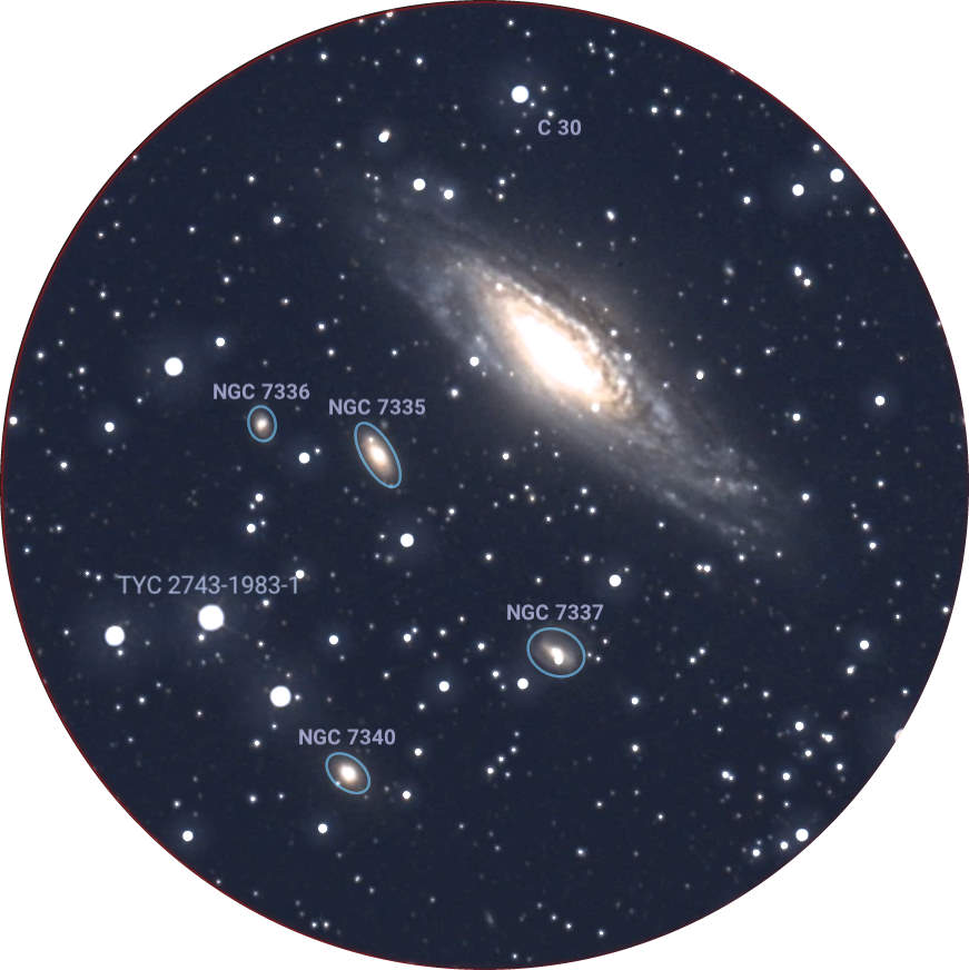 Simulation Stellarium région de NGC 7331