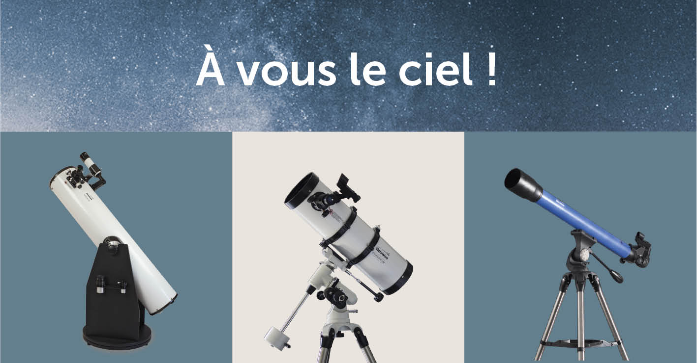 Visuel publicitaire avec trois télescopes de la gamme Stelescope