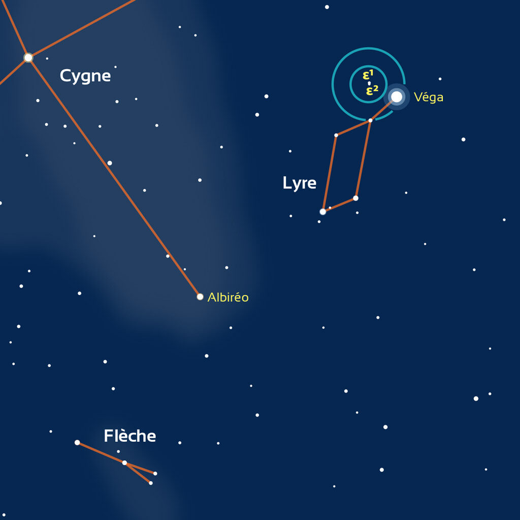 Carte de la région du Cygne et de la Lyre servant à repérer Albireo et epsilon Lyre.