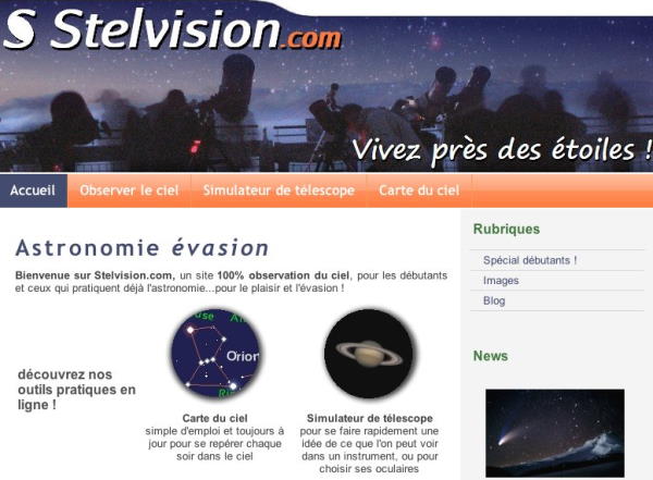 la page d'accueil du site Stelvision fin 2009