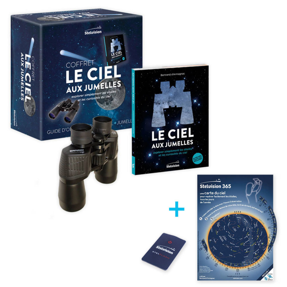 visuel du Pack Coffret Le Ciel aux jumelles + Carte du ciel Stelvision 365 + lampe