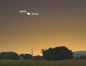 Illustration du rapprochement entre Vénus et Jupiter le 01/03/2023.
