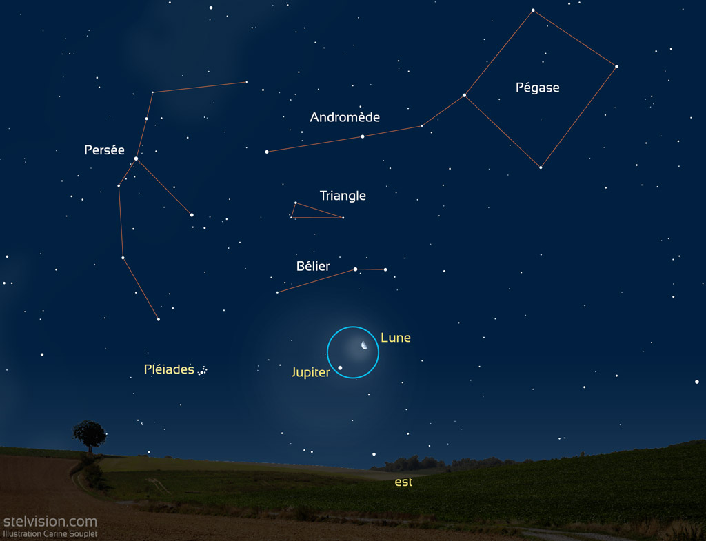 Jupiter et la Lune au-dessus de l'horizon est le 8 août 2023 à 2h
