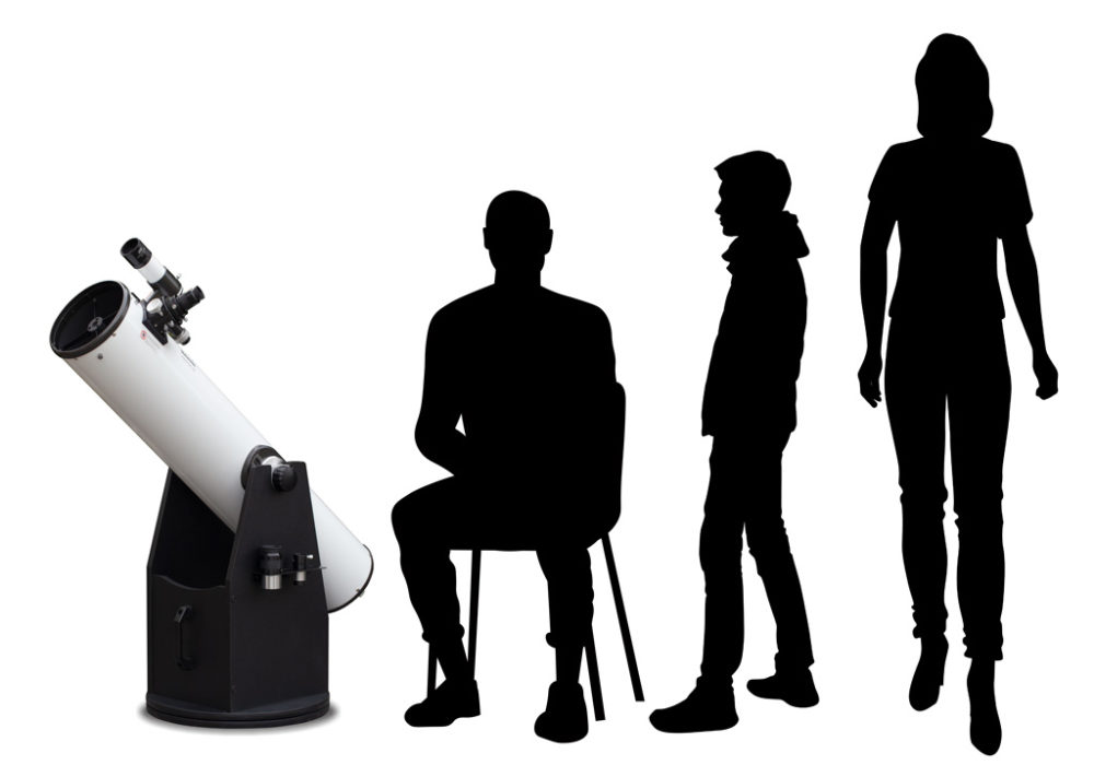Silhouettes de personnages utilisant le Stelescope 200. Observation debout ou assis.