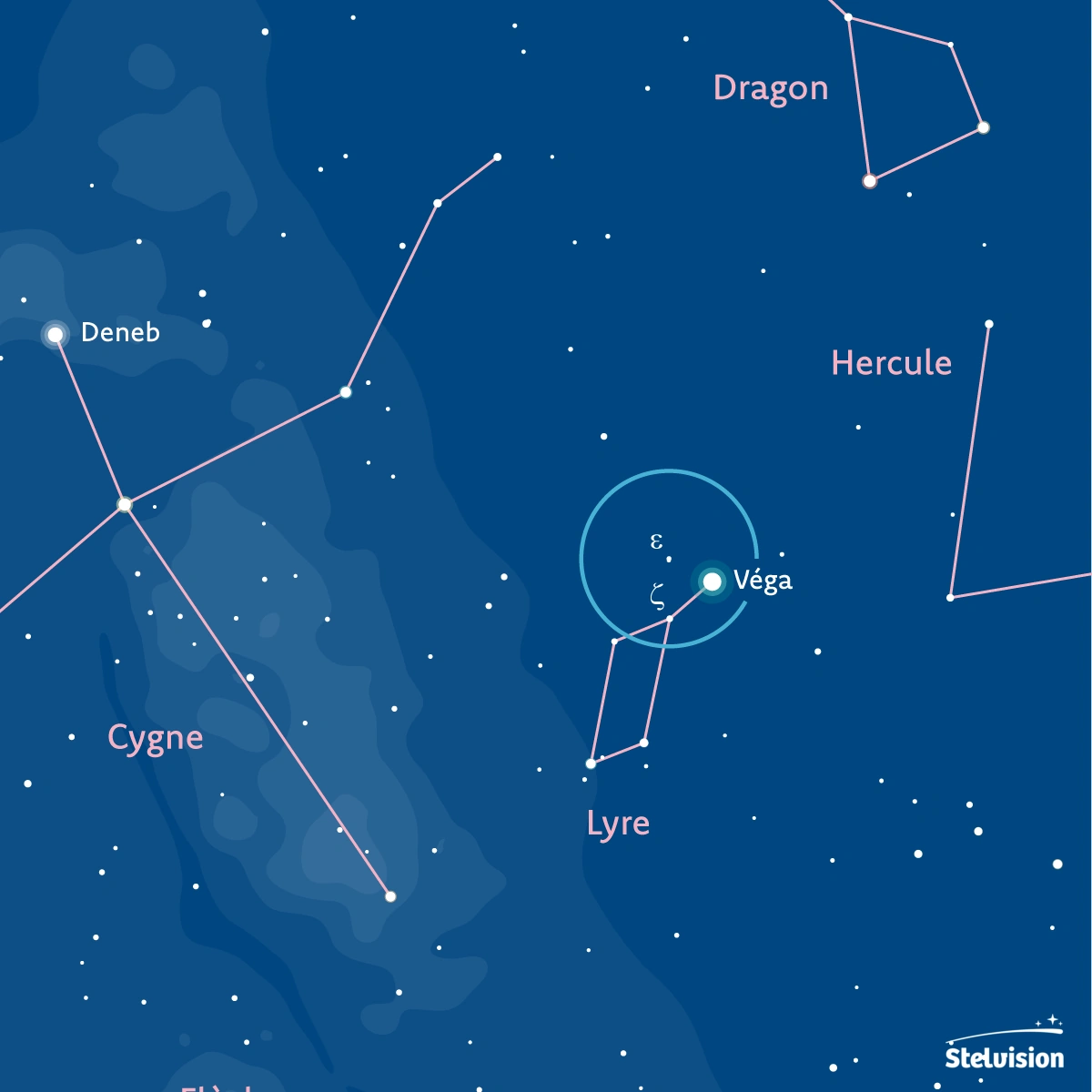 Carte montrant la position de l'étoile double Epsilon de la Lyre.
