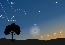 illustration fin croissant de Lune et planète Mercure dans le crépuscule le 27 juin 2025