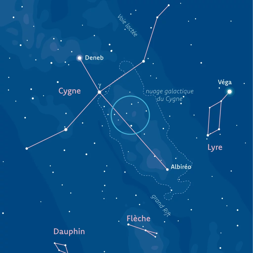 Carte montrant la constellation du Cygne traversé par la Voie lactée.