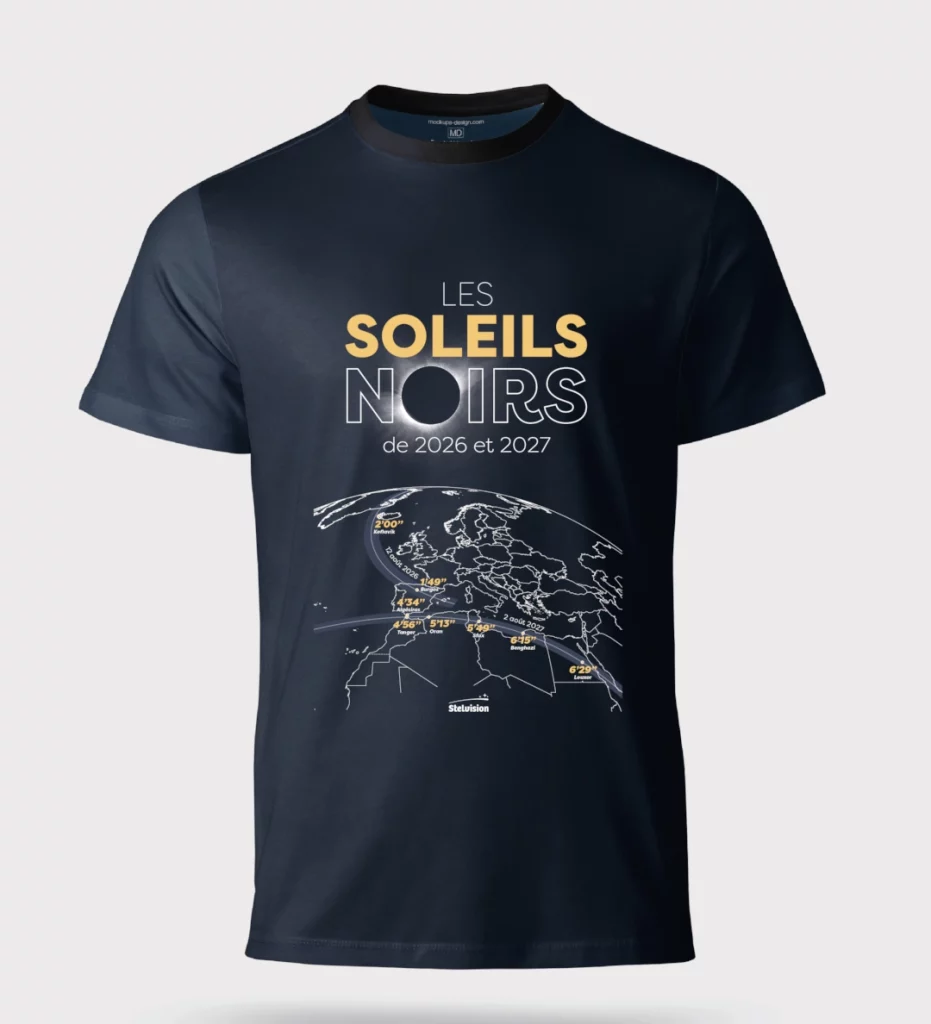 visuel du T-shirt promotionnel Les Soleils noirs de 2026 et 2027