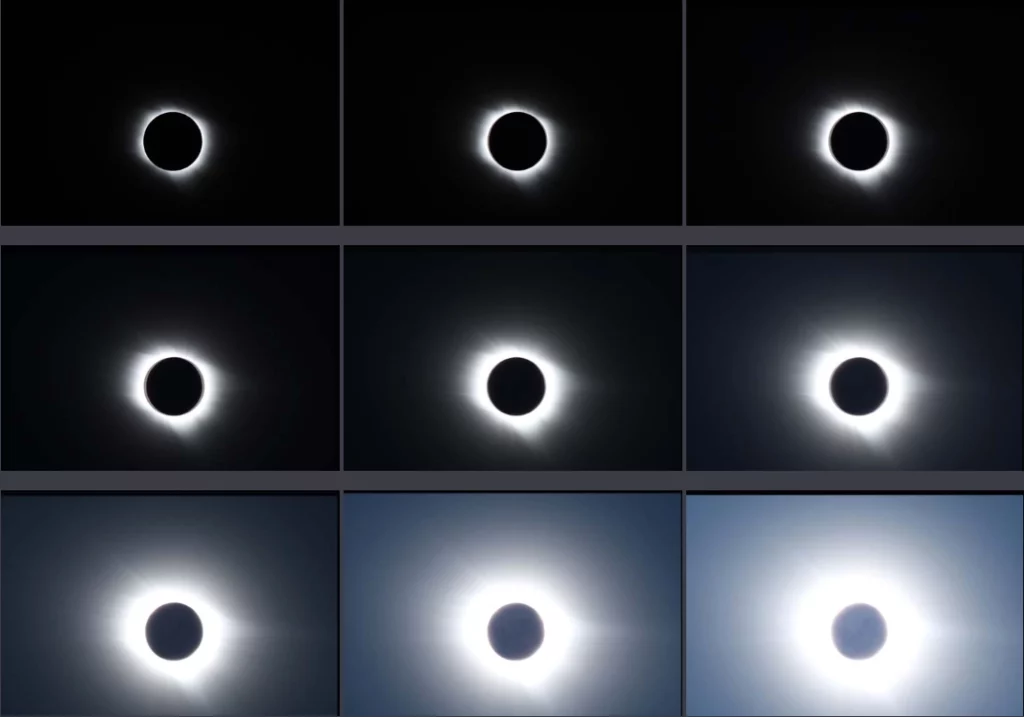 Photographies d'une éclipse réalisées au foyer d'une lunette Astro-Professional de 66 mm de diamètre et 400 mm de focale avec un appareil numérique Canon 1000D. Photos : Jean-Marc Lecleire.