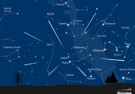 Carte du ciel montrant la position du radiant des Géminides (crédit : Bertrand d'Armagnac / Stelvision)