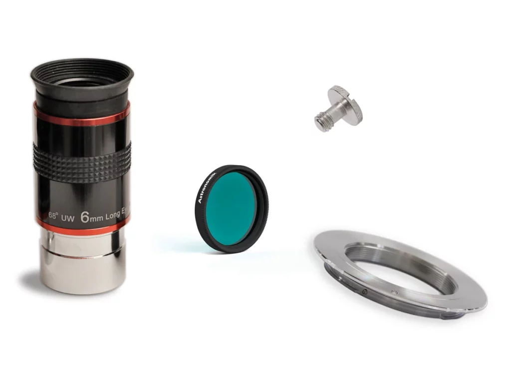 illustration d’accessoires d’astronomie qui possèdent coulants et filetages. Photomontage : Stelvision – Carine Souplet