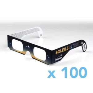 visuel lunettes d'éclipse Soleils noirs, par boîte de 100 pièces. Crédit : Stelvision.