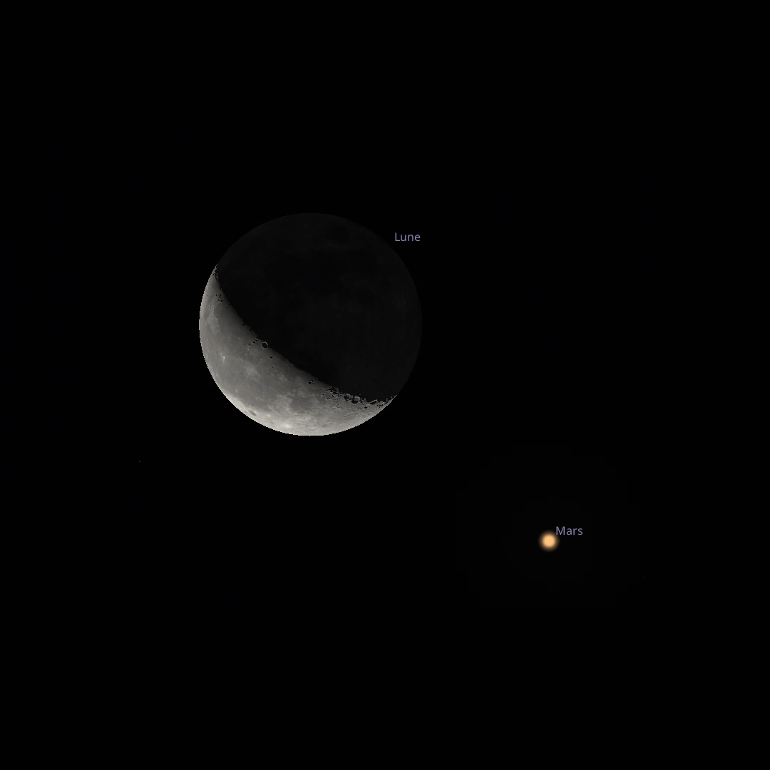 La Lune fr&ocirc;le Mars puis Jupiter