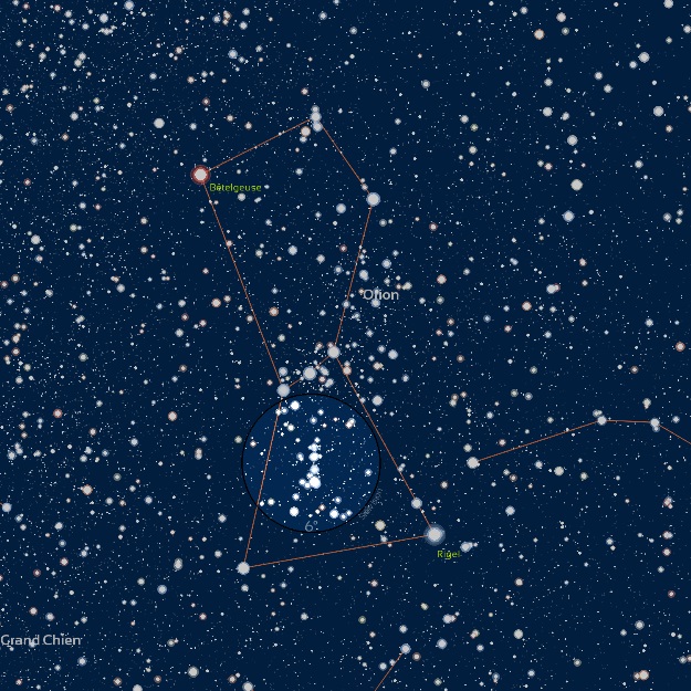 carte détaillée de la constellation d'Orion