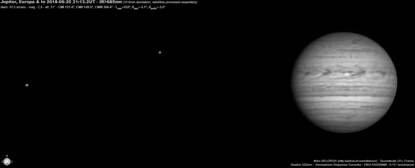 Jupiter, Europe et Io (dans l'infrarouge)